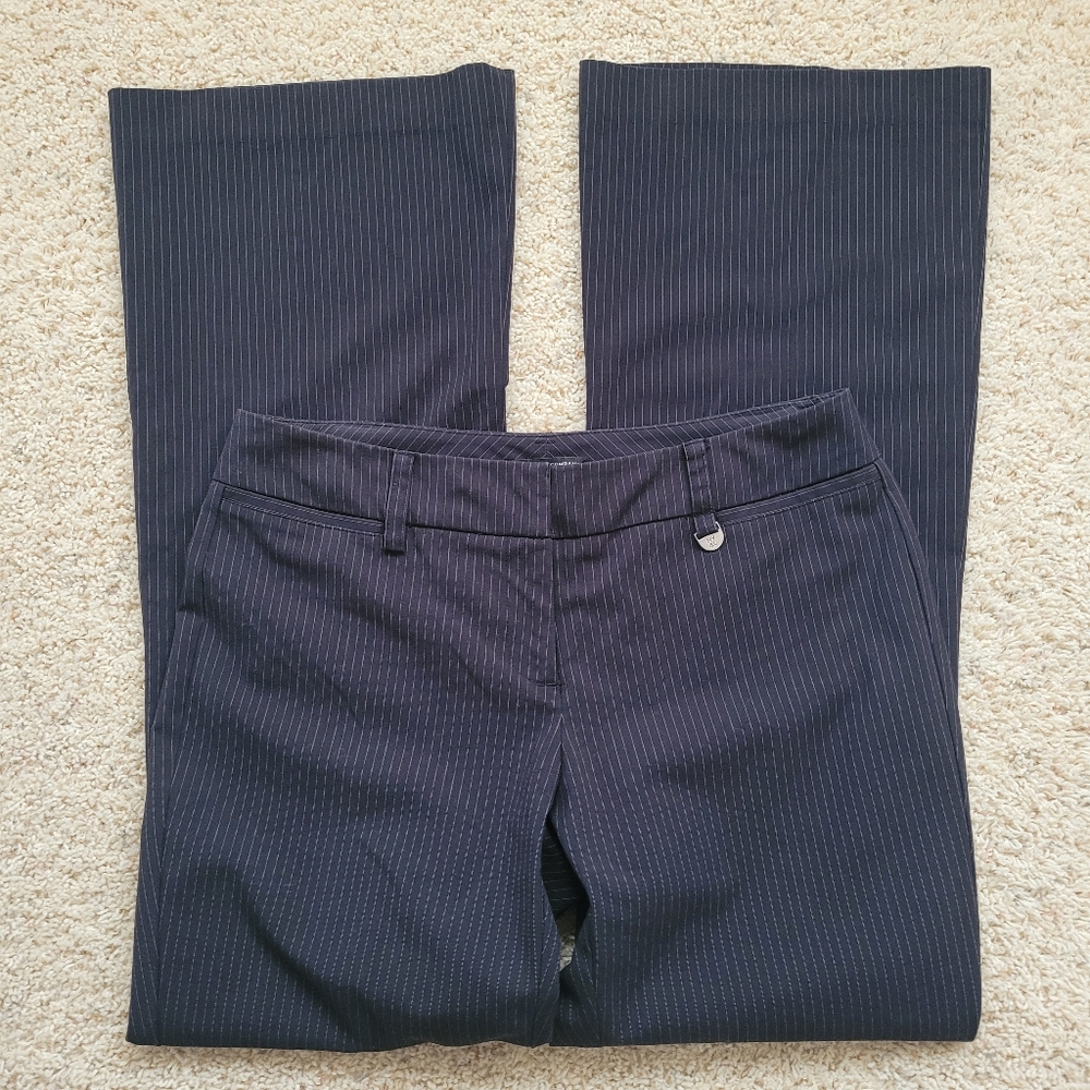 NY & Co Stretch Black Trouser Dress Pants with Gray Stripe 6 - Picture 2 of 9